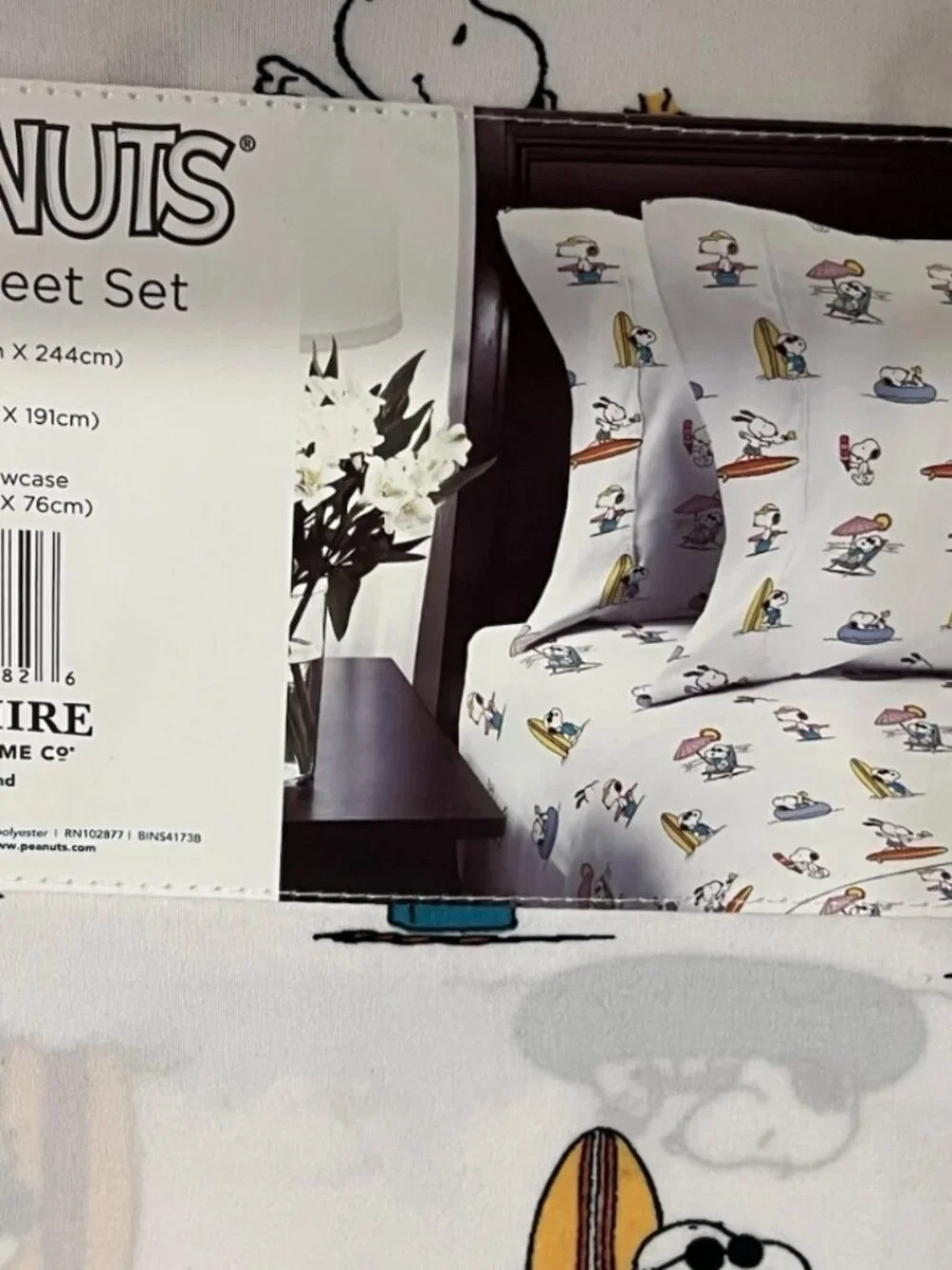 Berkshire PEANUTS Snoopy White Beach Surf Surfboard Twin Sheet Set 3pc Summer